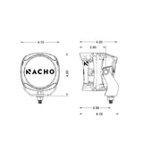 ARB Nacho Quatro SAE LED Auxiliary White Combo Light PM461 with stainless steel mount and SAE compliant beam pattern dimensions diagram