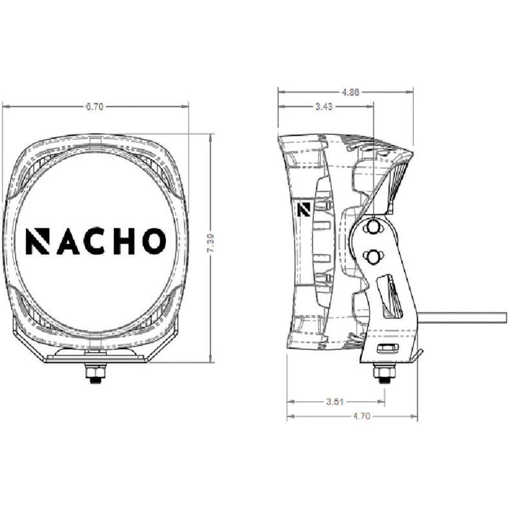 Technical schematic of ARB Nacho Grande Amber/White Combo Light PM671 with detailed dimensional measurements for 4Runner fitment