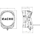 Technical schematic of ARB Nacho Grande Amber/White Combo Light PM671 with detailed dimensional measurements for 4Runner fitment