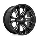 Fuel 1PC D711 Rage - 20X9 01mm - Gloss Black Milled wheel with aggressive multi-spoke design for off-road trucks.