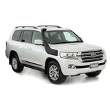 ARB Safari VSPEC Snorkel Intake Kit SS89HF installed on white 2015+ Toyota Landcruiser 200 series with roof rails