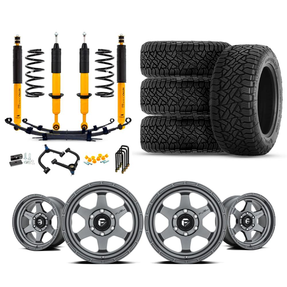 OME 2.5" Lift Kit + 17" Fuel Wheels & Tires Package for 2005-2015 Toyota Tacoma with suspension, tires, and wheels