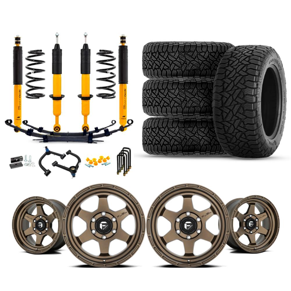 OME 2.5" Lift Kit + 17" Fuel Wheels & Tires Package for Tacoma (16-23) with Old Man Emu suspension and all-terrain tires
