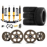 OME 2.5" Lift Kit + 17" Fuel Wheels & Tires Package for Tacoma (05-15) with Old Man Emu shocks, springs, and off-road wheels and tires