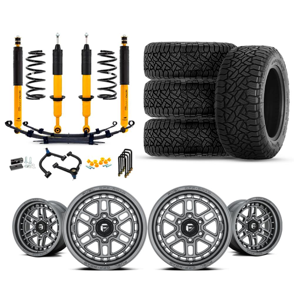 OME 2.5" Lift Kit + 17" Fuel Wheels & Tires Package for Tacoma (05-15) with Old Man Emu suspension heavy-duty components
