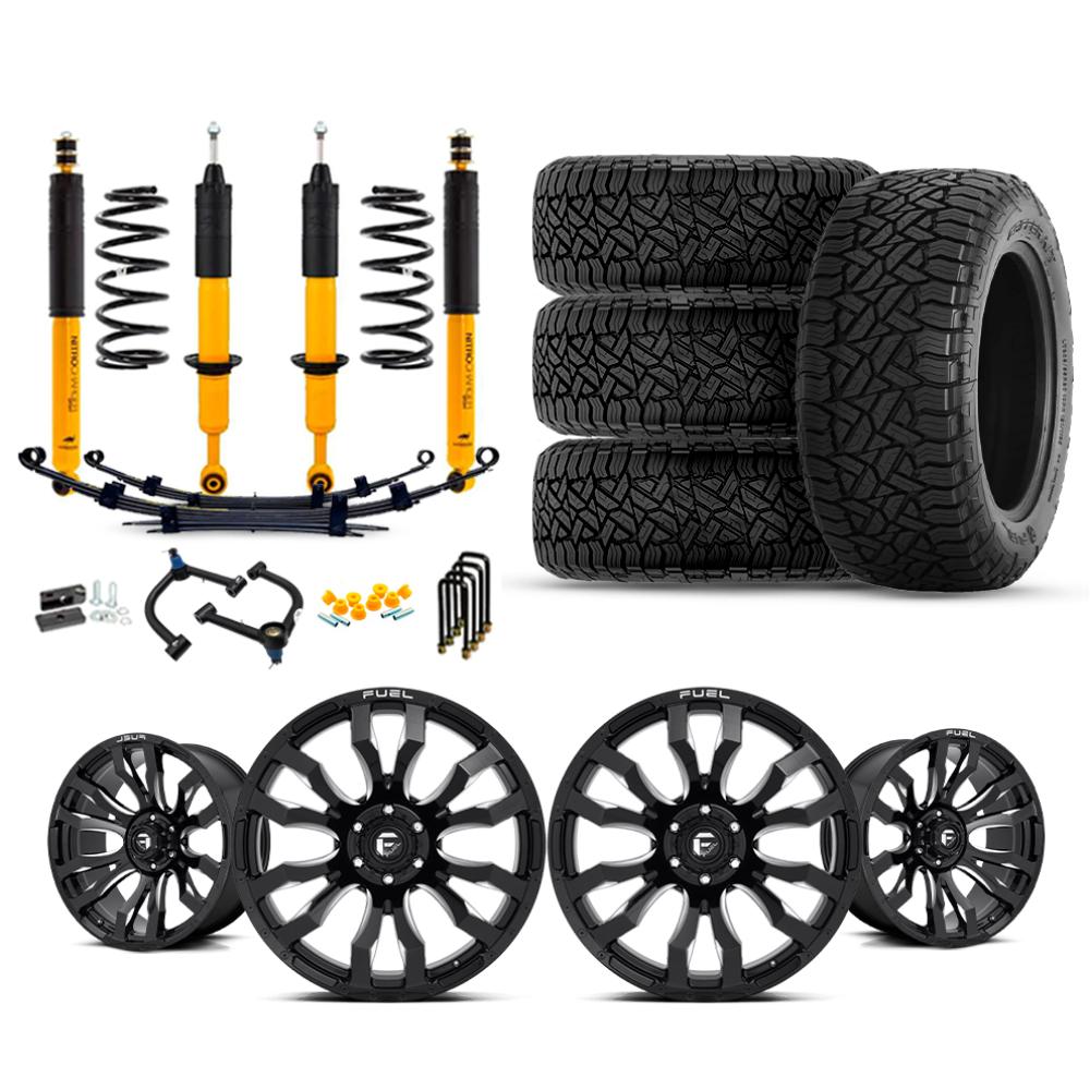OME 2.5" Lift Kit + 17" Fuel Wheels & Tires Package for Tacoma (05-15) with heavy-duty suspension and off-road tires
