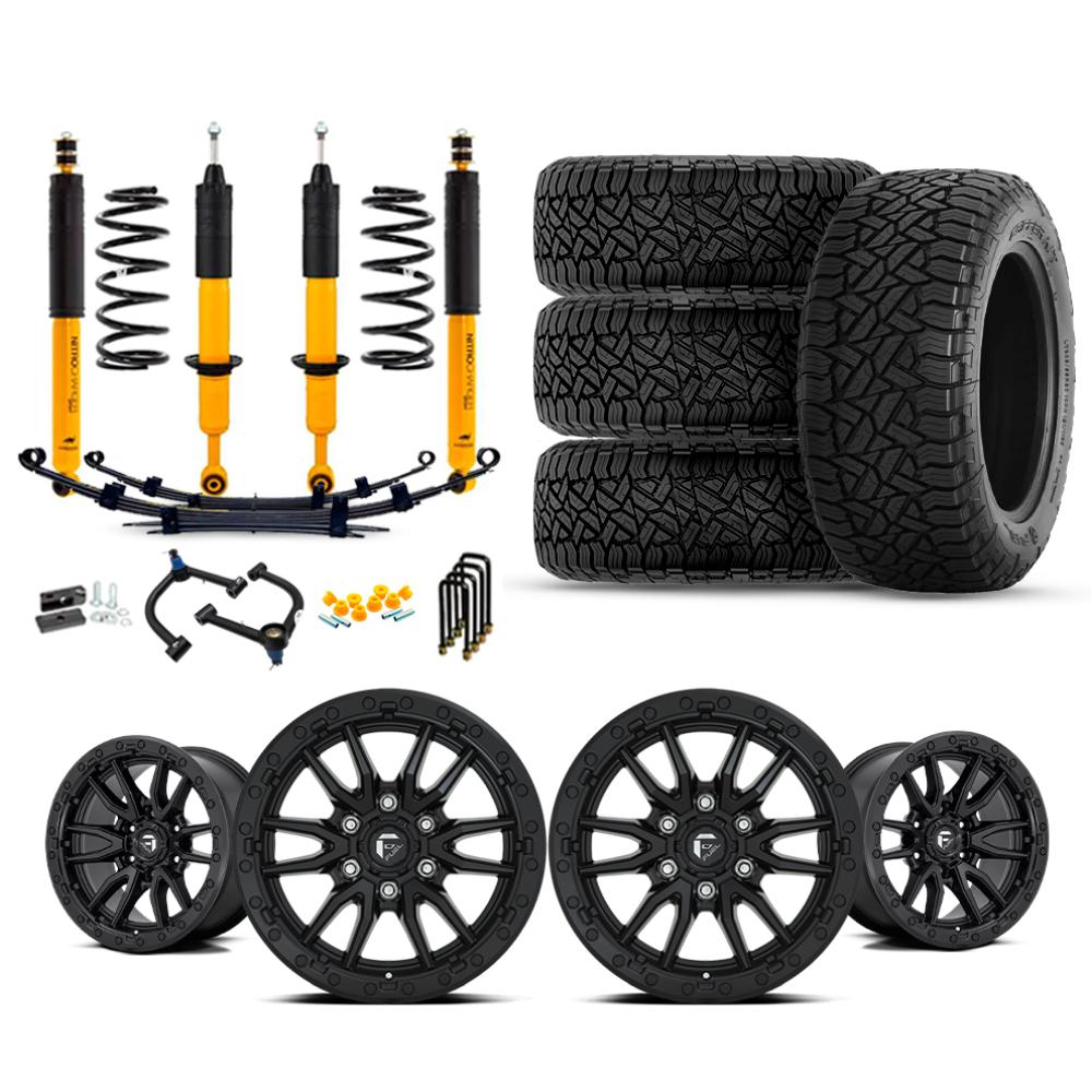 old man emu OME 2.5" Lift Kit + 17" Fuel Wheels & Tires Package for Tacoma (16-23) heavy-duty suspension components and all-terrain tires