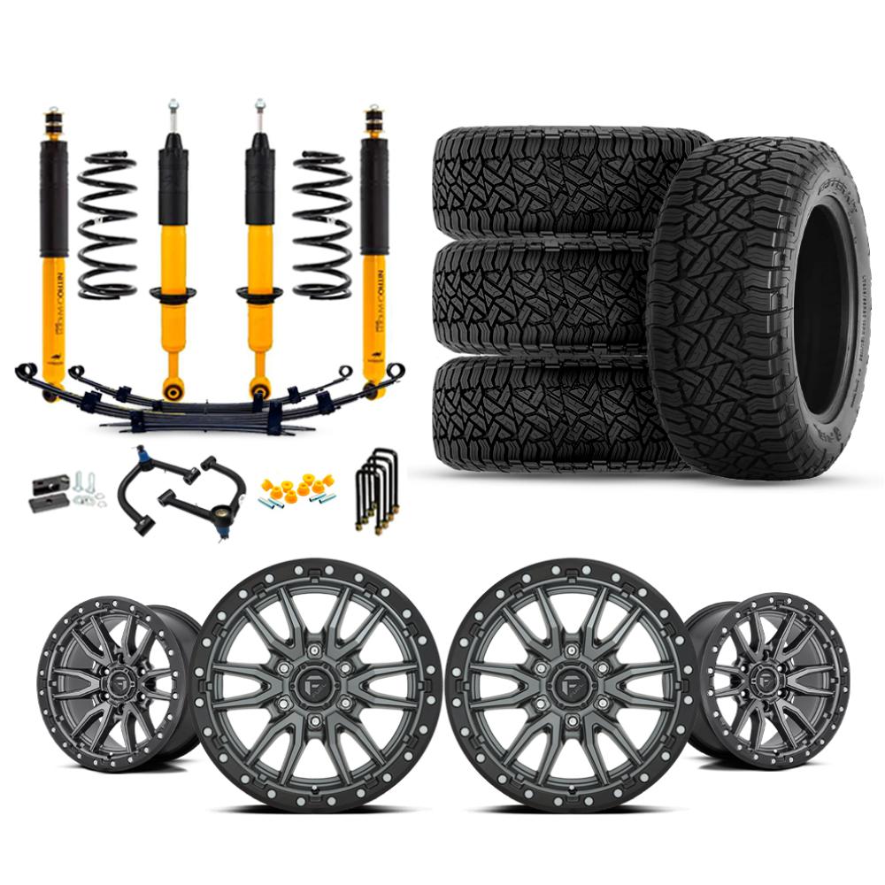old man emu OME 2.5" Lift Kit with suspension components, 17" Fuel aftermarket wheels and all-terrain tires for 2016-2023 Tacoma