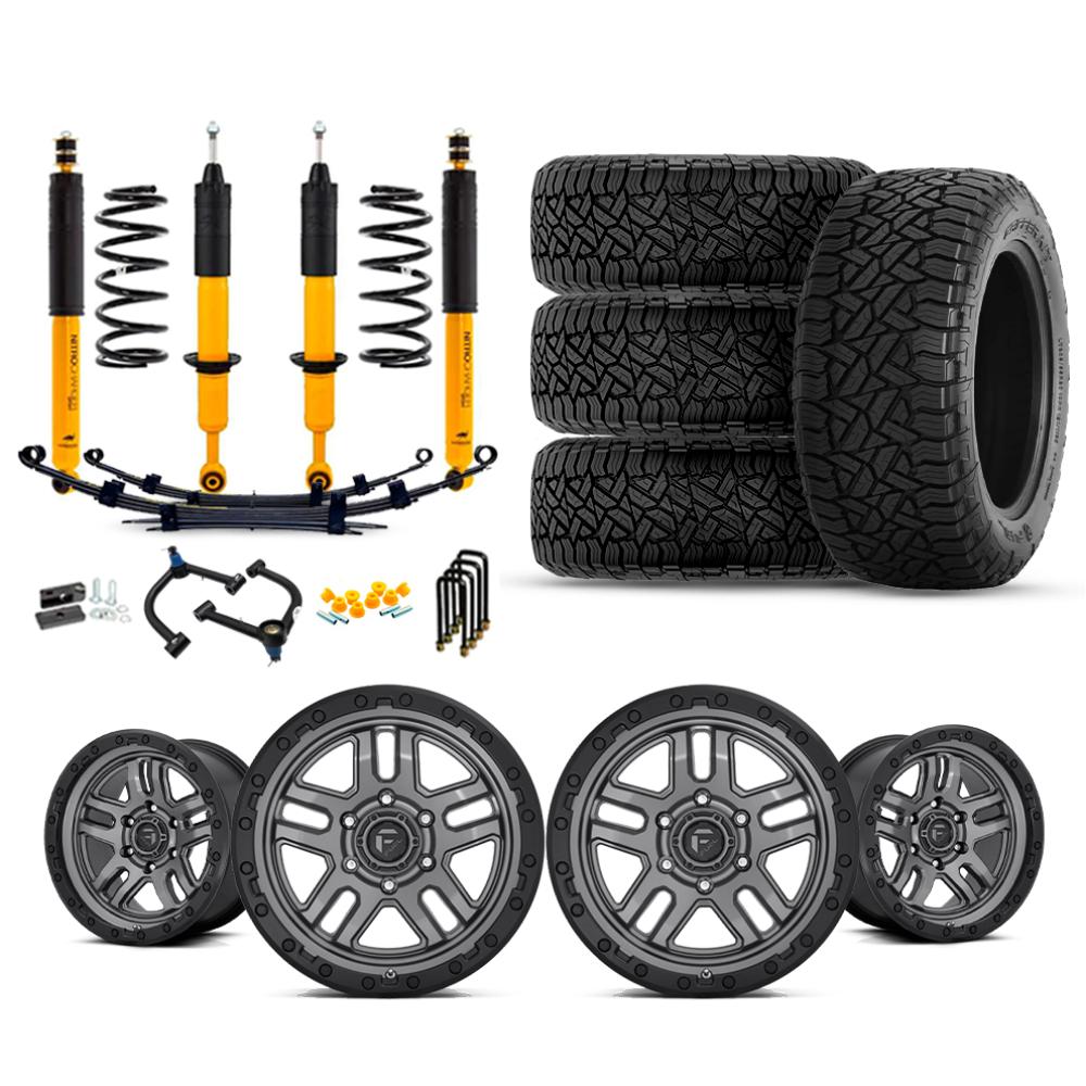 OME 2.5" Lift Kit + 17" Fuel Wheels & Tires Package for Tacoma (05-15) with Old Man Emu heavy-duty suspension and rugged off-road tires