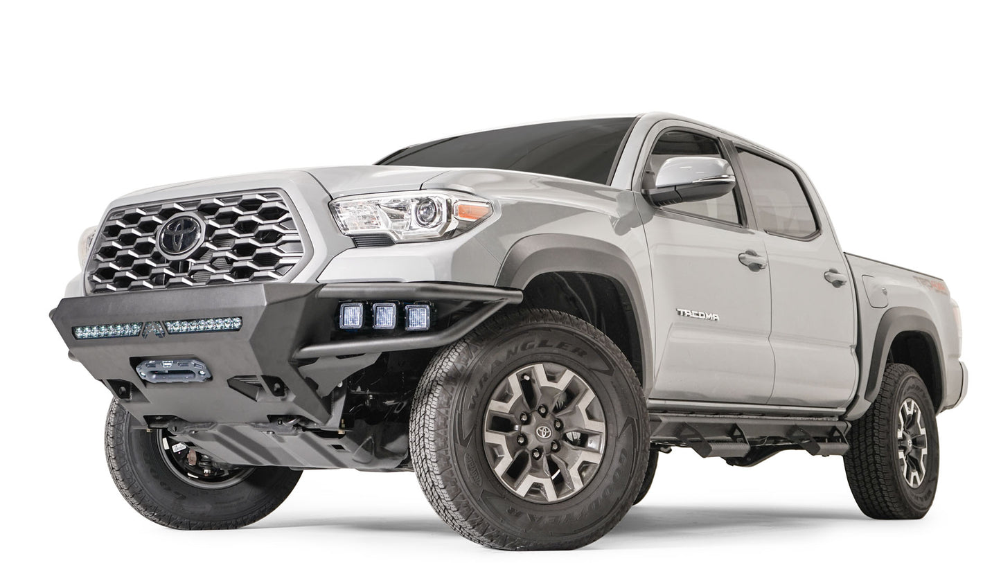 Fab Fours Ultra Light Hybrid TB16-01-1 for Toyota Tacoma 2016-2023, heavy-duty winch-ready steel front bumper with LED mounts