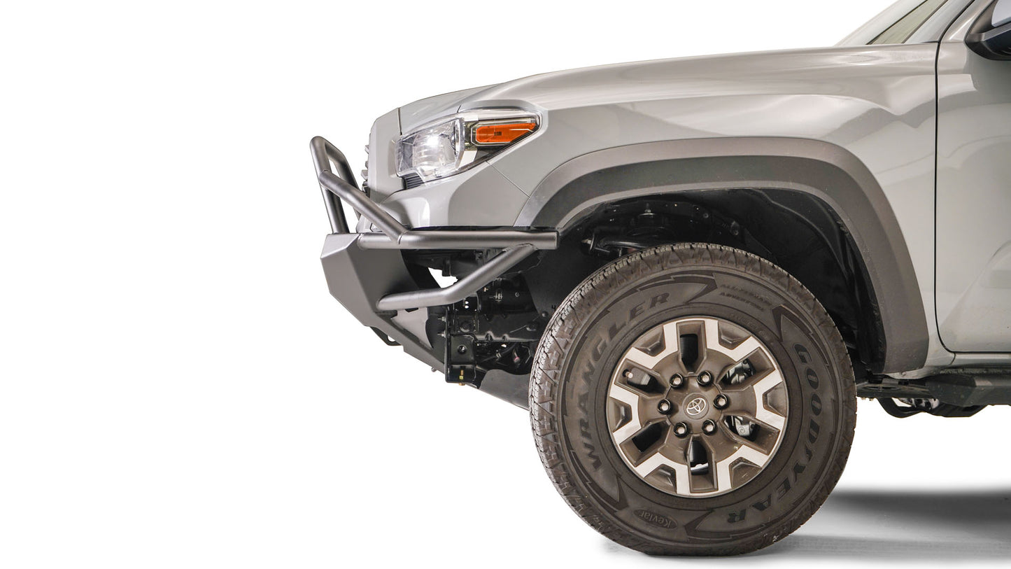 Fab Fours High Guard Ultra Light Hybrid TB16-03-1 for Toyota Tacoma 2016-2023, winch-ready front steel bumper with LED mount