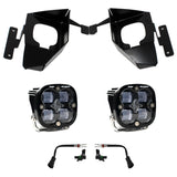 Baja Designs 16-18 Silverado 1500 Squadron Fog Pocket Kit - Clear with LED fog lights, mounting brackets, and wiring connectors