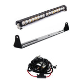 Baja Designs 07-13 Silverado 20in Bumper Mount Kit 20in S8 with LED light bar, steel bracket, and heavy-duty wiring harness