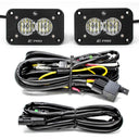 Baja Designs S2 Pro Wide Cornering Pair Flush Mount LED Light Pod Kit with wiring harness and black anodized aluminum housing