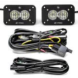 Baja Designs S2 Pro Wide Cornering Pair Flush Mount LED Light Pod Kit with wiring harness and black anodized aluminum housing