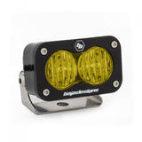 Baja Designs S2 Pro Wide Cornering Pattern LED Light - Amber with black housing and stainless steel mounting bracket for off-road use