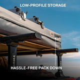 ARB Flinders Rooftop Tent 803300A mounted on Thule crossbars with low-profile storage and compact fold design