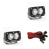 Baja Designs S2 Sport Work/Scene Pattern Pair LED Work Light - Clear with stainless steel mounts and wiring harness for off-road use