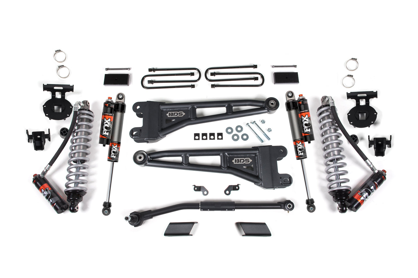 BDS 3 Inch Lift Kit w/ Radius Arm | FOX 2.5 Coil-Over Conversion - Performance Elite for 2023-24 Ford F250/F350 Super Duty 4WD components laid out