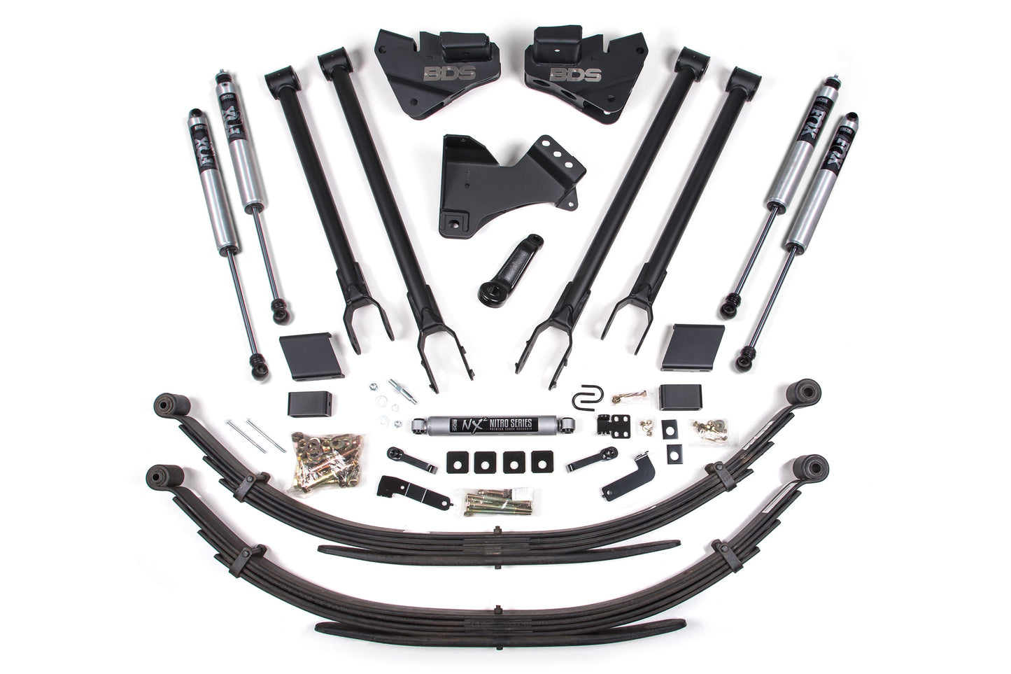 BDS Suspension BDS 4 Inch Lift Kit | 4-Link Conversion | Ford F250 / F350 Super Duty (17-19) 4WD | Gas with heavy-duty leaf springs, shocks, and mounting hardware