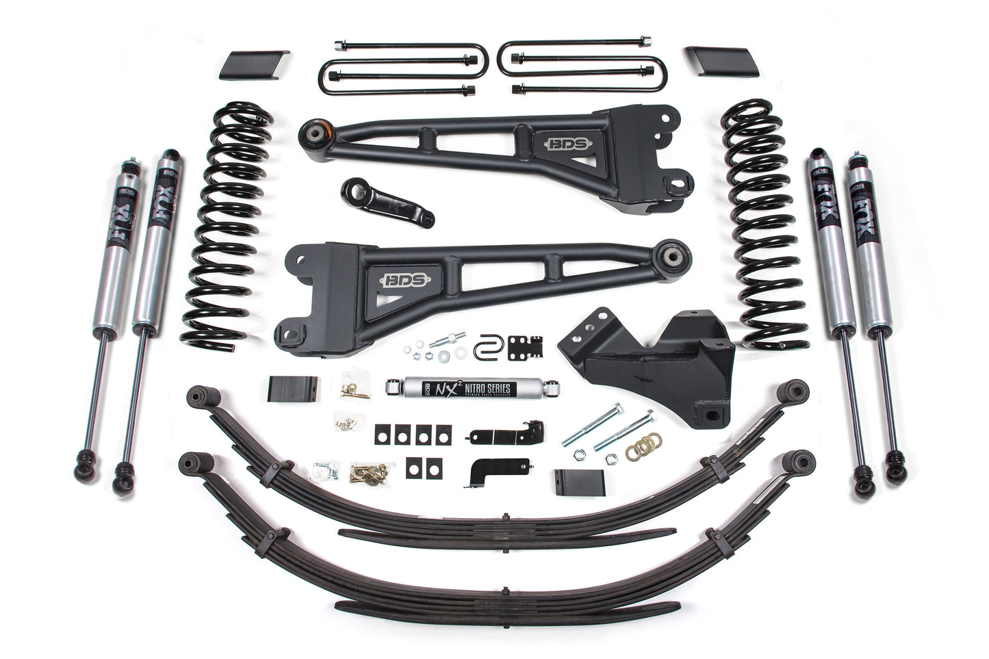 BDS Suspension BDS 4 Inch Lift Kit w/ Radius Arm | Ford F250/F350 Super Duty (17-19) 4WD Gas with heavy-duty coil springs, leaf springs, shocks, and hardware