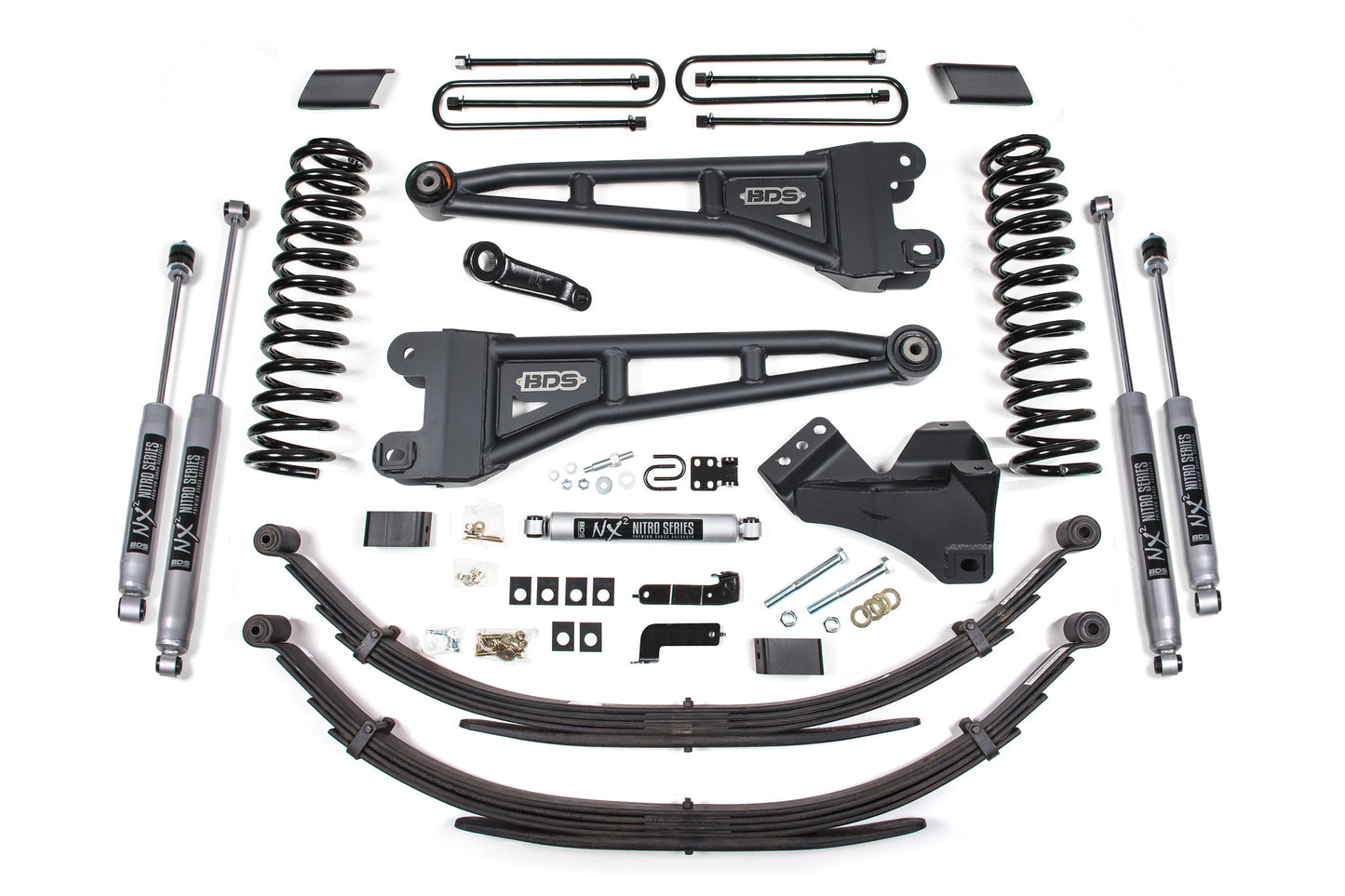 BDS Suspension BDS 4 Inch Lift Kit w/ Radius Arm | Ford F250/F350 Super Duty (17-19) 4WD Diesel heavy-duty coils, shocks, and hardware