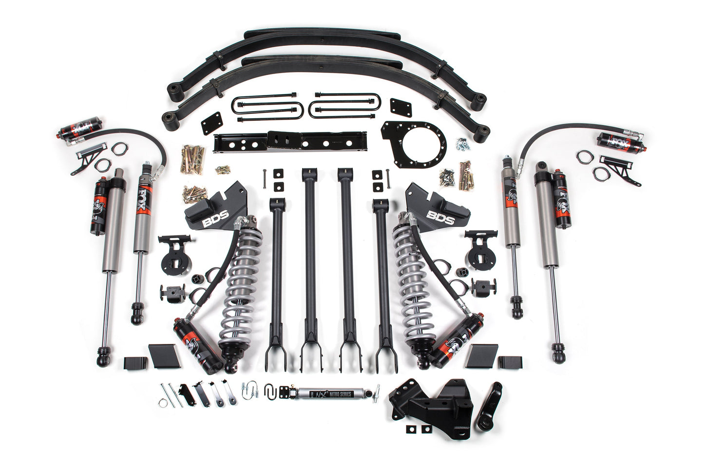 BDS 6 Inch Lift Kit w/ 4-Link | FOX 2.5 Performance Elite Coil-Over Conversion | Ford F250/F350 Super Duty (17-19) 4WD Diesel suspension components and hardware kit