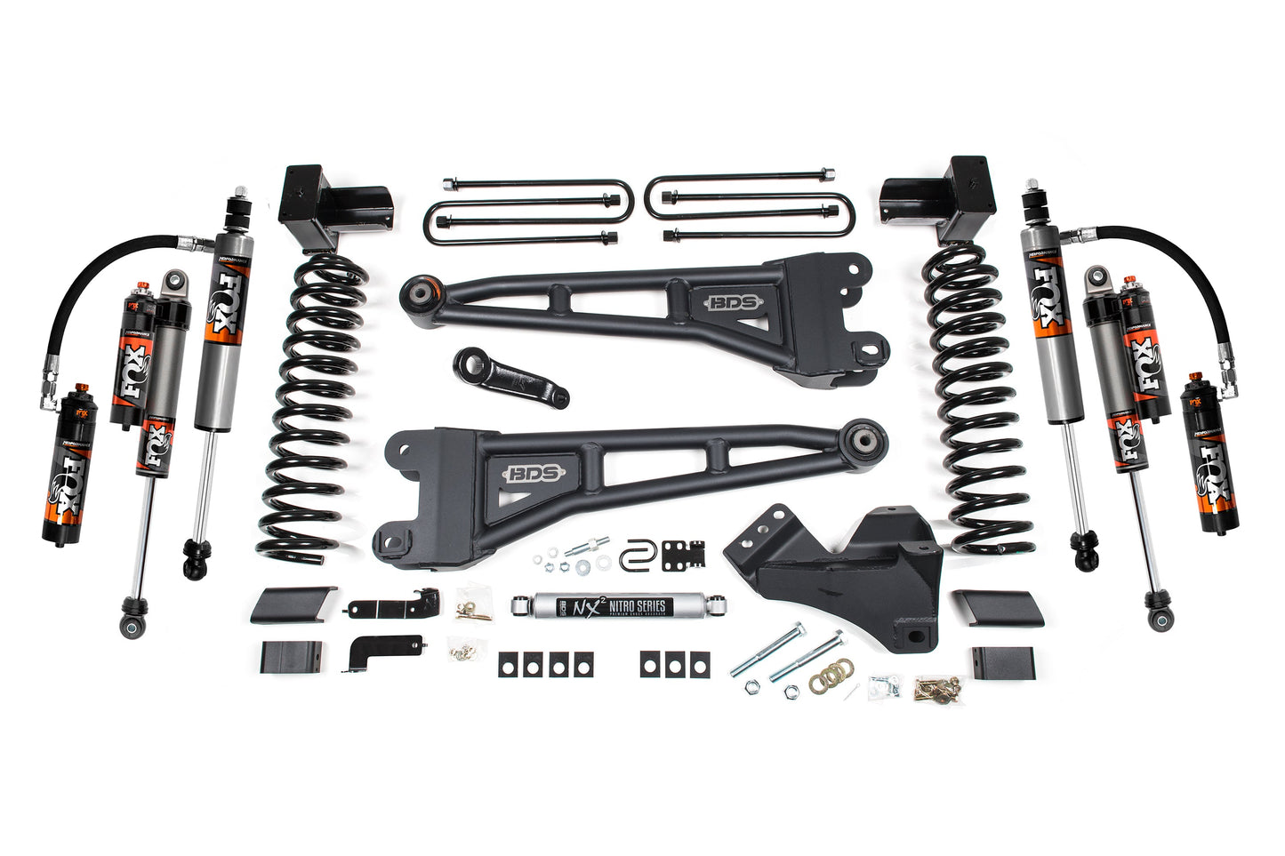 BDS Suspension BDS 4 Inch Lift Kit w/ Radius Arm for 2017-2019 Ford F250/F350 Super Duty 4WD Diesel with heavy-duty coil springs and FOX shocks