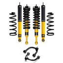 Heavy-duty suspension components with four shocks, coil springs, and upper and lower control arms