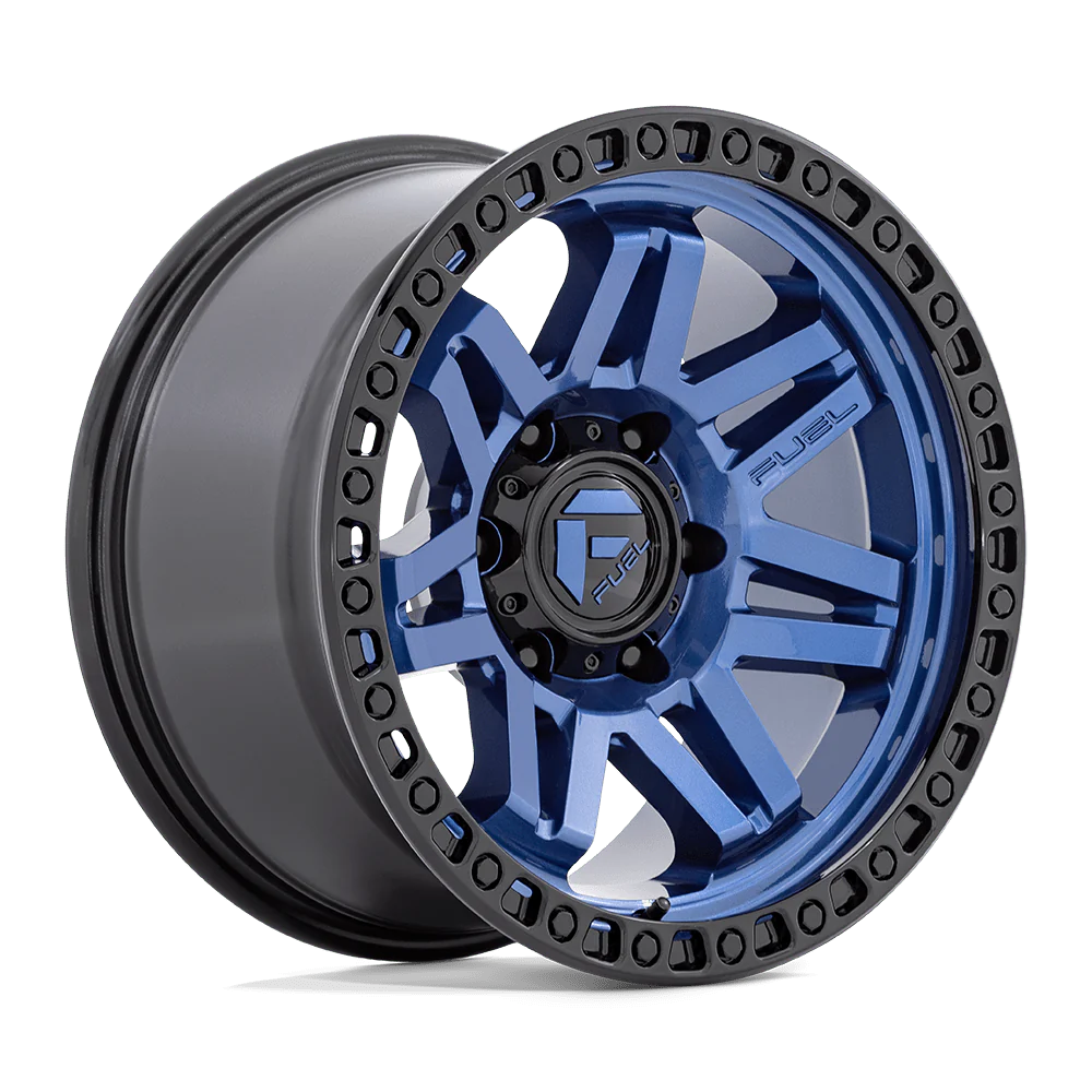 Mudify Wheel (prueba) blue multi-spoke alloy wheel with black beadlock-style rim for off-road and 4x4 vehicles