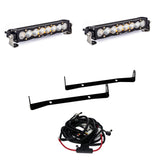 Baja Designs 14-18 Toyota 4Runner TRD Dual 10in S8 Mount Kit with black steel brackets, dual LED light bars, and wiring harness