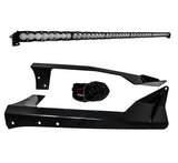 Baja Designs 07-17 Wrangler JK S8 Series 50in Light Bar Kit with black steel mounting brackets and wiring harness