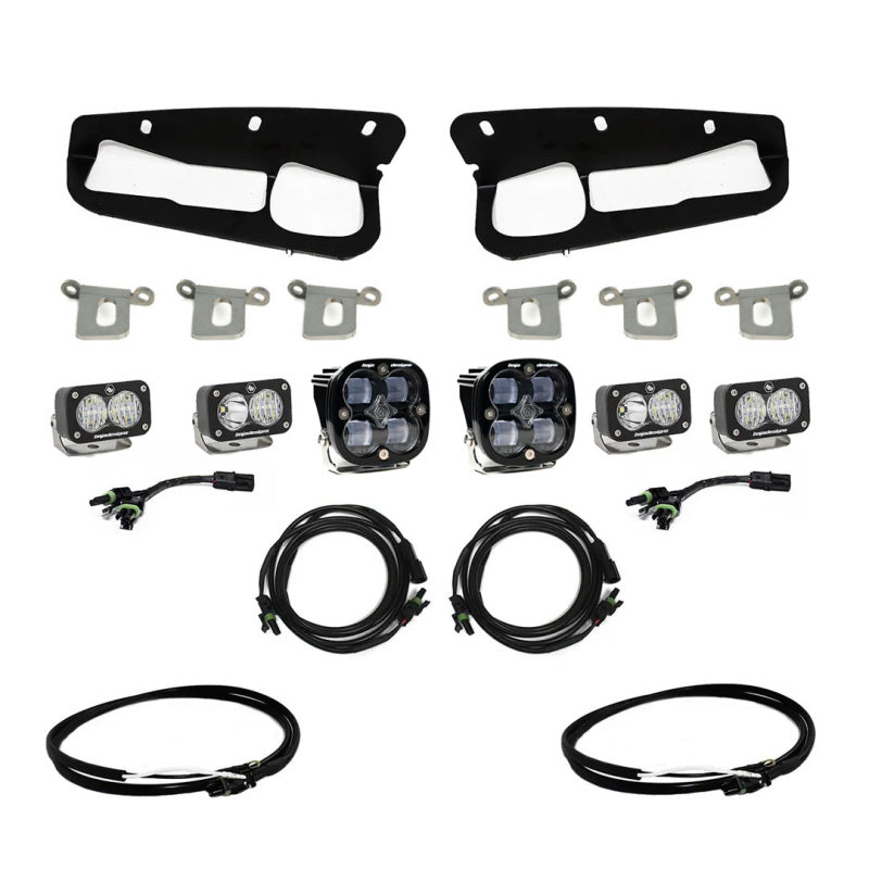 Baja Designs 2021+ Ford Bronco Clear SAE Fog Pocket Kit w/Upfitter includes LED lights, heavy-duty mounts, and wiring harnesses