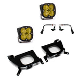 Baja Designs 2019 Silverado 1500 Pro Fog Pocket Mount Kit with amber LED lights, steel mounting brackets, and wiring connectors