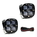 Baja Designs Squadron SAE LED Auxiliary Light Pod Pair - Clear with heavy-duty mounts and wiring for off-road vehicle lighting