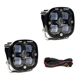 Baja Designs Squadron SAE LED Auxiliary Light Pod Pair - Clear with heavy-duty mounts and wiring for off-road vehicle lighting