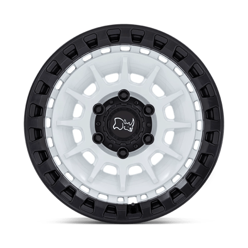 Black Rhino Barrage - 17X8.5 -10mm - Gloss White On Matte Black rugged off-road wheel with reinforced beadlock-style outer rim
