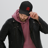 Mudify Signature Cap | Flexfit 6277 black structured cap with red embroidered logo, adjustable closed back design