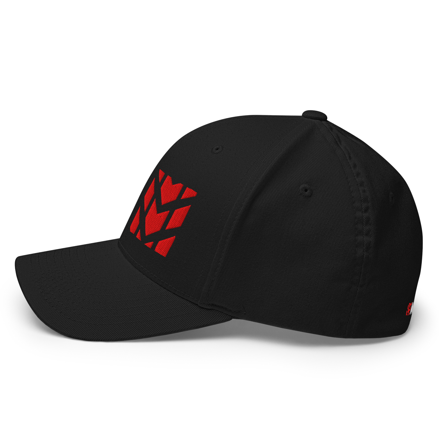 Mudify Signature Cap | Flexfit 6277 black structured cap with bold red Mudify logo and closed back design