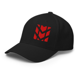 Mudify Signature Cap | Flexfit 6277 in black with red embroidered logo, structured fit and closed back design