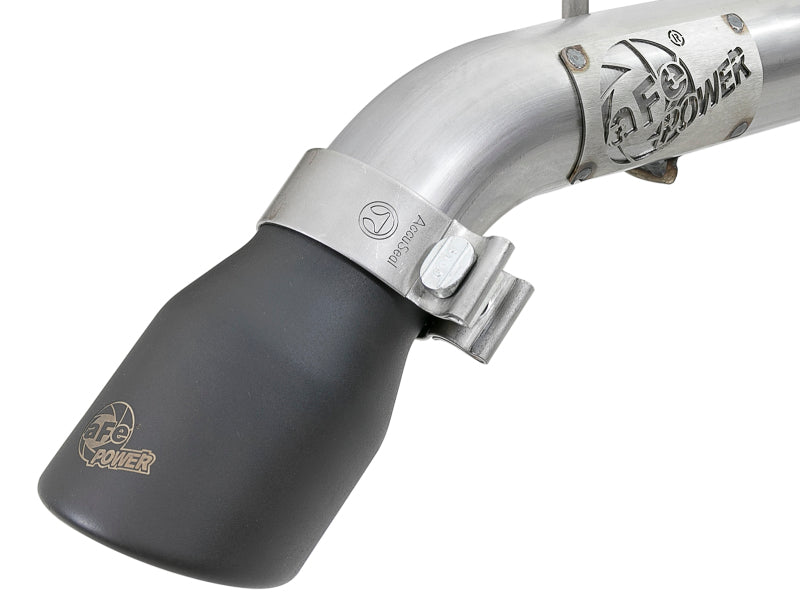 afe MACH Force-Xp Axle-Back Exhaust System w/Black Tip 49-48070-1B for Jeep Wrangler L4-2.0T / V6-3.6L (18-20) with stainless steel piping and matte black tip