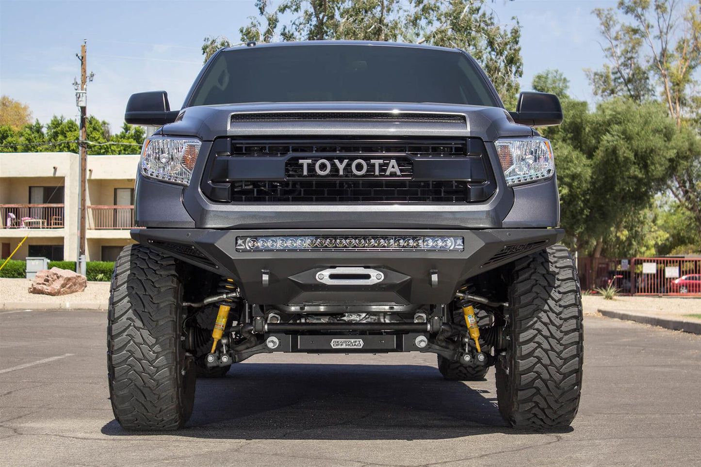 Addictive Desert Designs ADD Offroad Stealth Fighter Bumpers F741422860103 with winch mount and LED light bar for Toyota Tundra 2014-2021