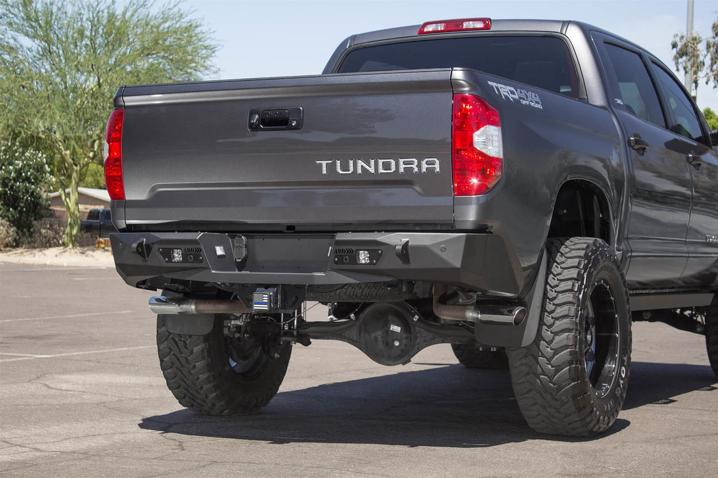 ADD Offroad Stealth Fighter Bumpers R741231280103 for Toyota Tundra 2014-2021 with sensor cutouts and cube light mounts by Addictive Desert Designs