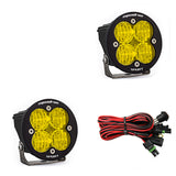 Baja Designs Squadron R Sport Wide Cornering Pair LED Light Pods - Amber with heavy-duty mounts and wiring harness for off-road vehicles