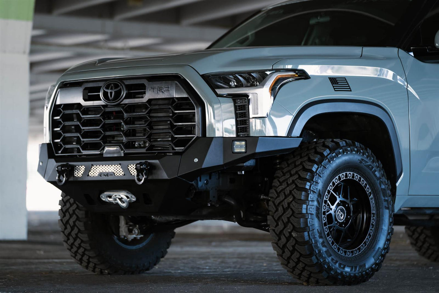DV8 Offroad MTO Series Front Bumpers FBTT2-04 for Toyota Tundra 2022-2023 with pod light mounts and heavy-duty steel construction