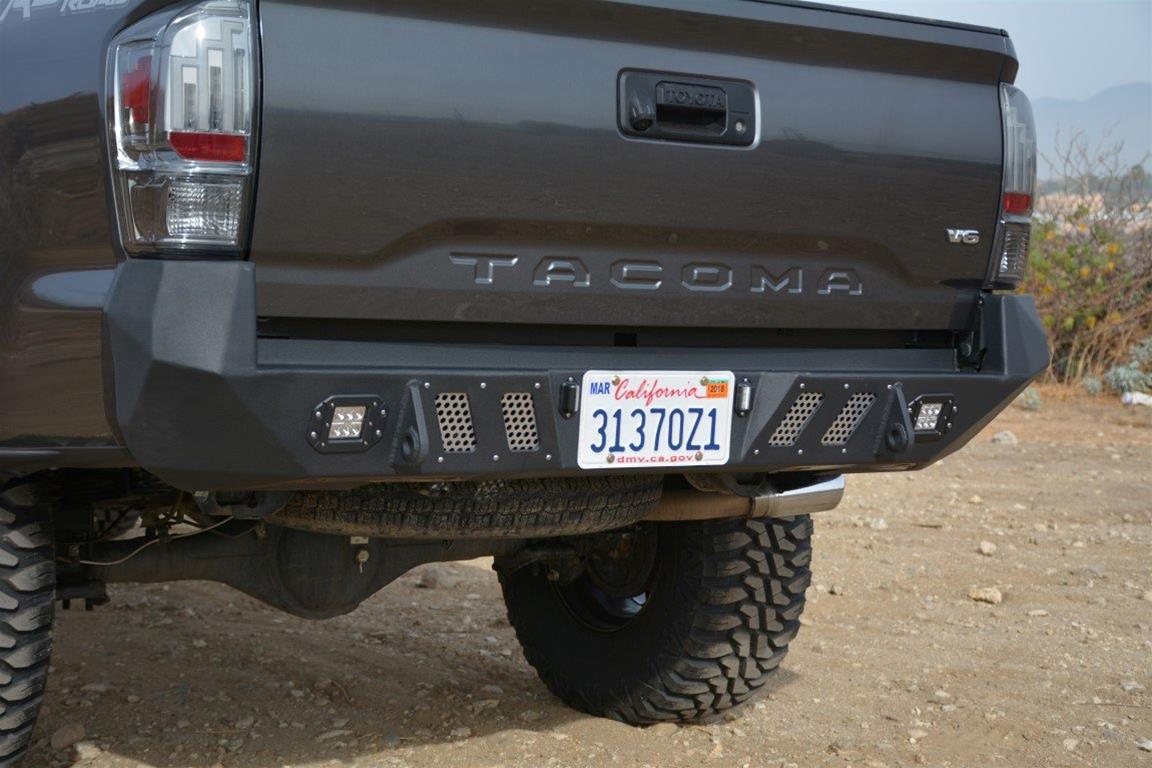 DV8 Offroad Rear Bumpers RBTT1-03 for Toyota Tacoma 2016-2023 black powder-coated steel with integrated LED pods and mesh inserts