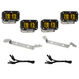 Baja Designs 2022+ Toyota Tundra S2 SAE OEM Fog Light Replacement Kit - Amber dual-lens LED lights with stainless steel mounts and wiring