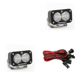Baja Designs S2 Sport Wide Cornering Pattern Pair LED Work Light - Clear with stainless steel mounts and wiring harness kit for off-road vehicles