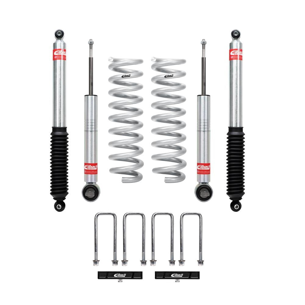 Eibach Stage 1 3-3.75 inch Lift Kit for Ranger 2.3L EcoBoost (19-23) with heavy-duty shocks, coil springs, and U-bolts