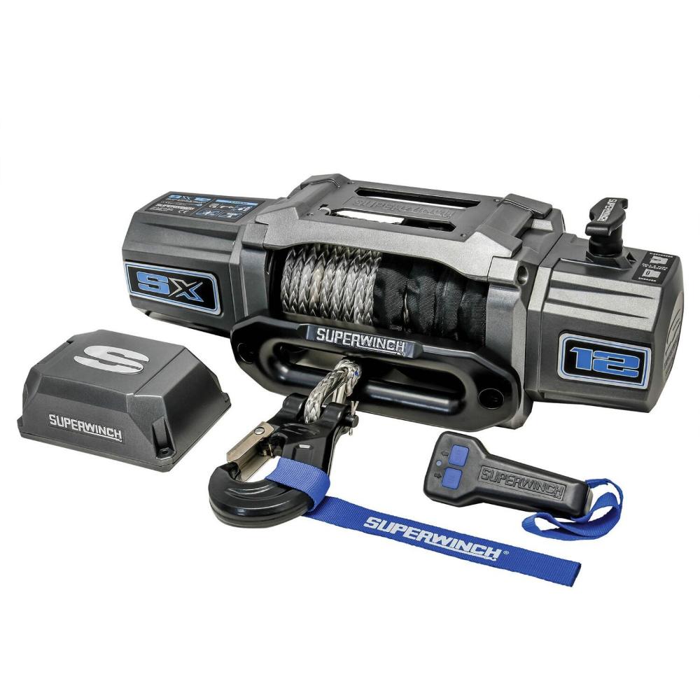 Superwinch SX12SR Winch 1712201 with 12,000 lb pull, 6.0 hp sealed motor, synthetic rope, clutch handle, wireless and wired remotes
